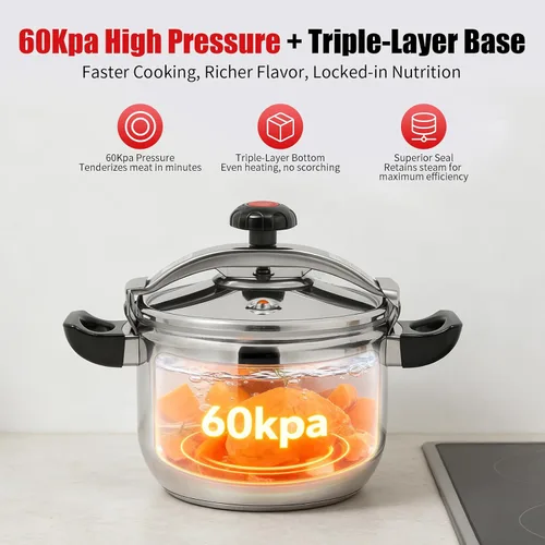 Vista 4 de Olla a presión de 11.62 cuartos de galón, olla a presión de acero inoxidable de gran capacidad con válvulas dobles, olla de estofado a presión