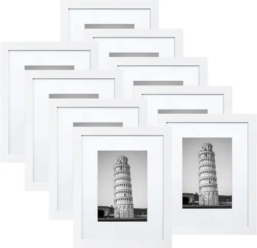 Vista 10 de Wiscet Juego de 9 marcos de fotos de 8 x 10 pulgadas, muestra fotos de 5 x 7 pulgadas con paspartú o de 8 x 10 pulgadas sin paspartú, marco de fotos