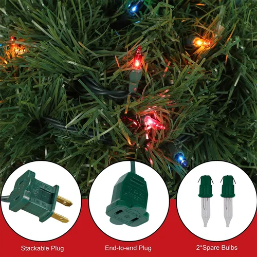Vista 2 de Biswing Guirnalda verde de Navidad preiluminada de 15 pies, guirnaldas de pino artificial iluminadas con 35 luces multicolor, conectables e
