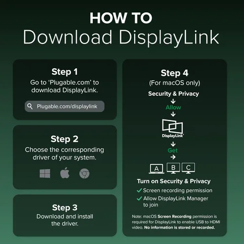 Vista 16 de Plugable Estación de acoplamiento dual DisplayPort y HDMI - Dock USB 3.0 y USB-C para portátil para monitores duales, DisplayLink, Mac