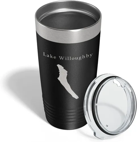 Vista 4 de Lake Willoughby Map Tumbler Travel Mug Insulated Laser Engraved Coffee Cup Vermont 20 oz Black