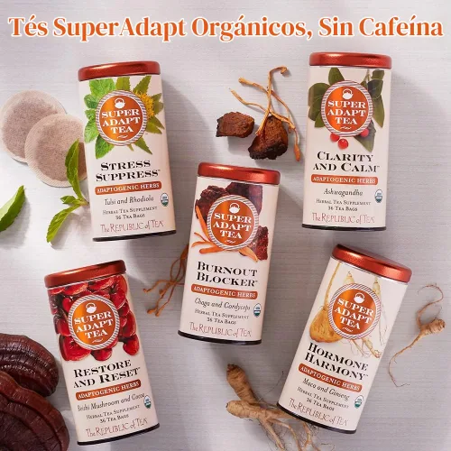 Vista 5 de The Republic of Tea SuperAdapt - Tés de hierbas (Supresión del estrés, lata de 36 bolsas de té)