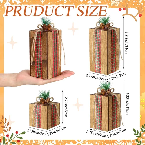 Vista 4 de Amyhill 3 piezas de caja de regalo de madera de Navidad, decoración de cuadros de Navidad, centros de mesa, regalos de madera rústica, decoración