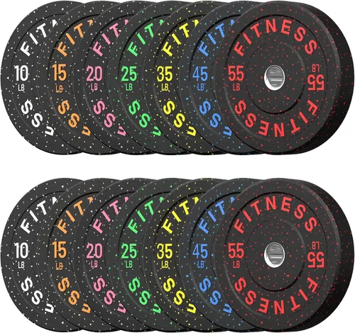 Vista 10 de HANDBODE 2-Inch High-Bounce Bumper Plates, Olympic Weight Set, 10-650 lb