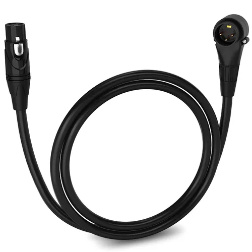 Vista 105 de LyxPro Cable de micrófono XLR hembra a macho de ángulo recto de 3 pines de 1.5 pies para altavoces amplificados, interfaz de audio, rendimiento