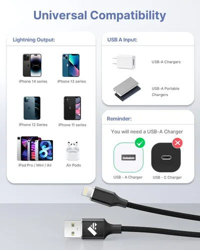 Vista 6 de Aioneus Cable Lightning corto de 1 pie, 2 unidades, [Certificado por Apple] Cable para iPhone de 1 pie de carga rápida de nailon trenzado de 12