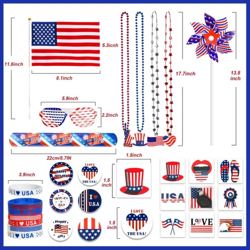 Vista 3 de MGparty Accesorios para el 4 de julio, 138 piezas de suministros patrióticos para fiestas, decoraciones del 4 de julio, celebraciones del Día