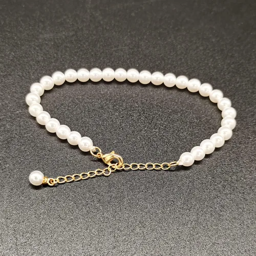 Vista 4 de Pulsera redonda de perlas blancas de 0.236 in para mujer, pulseras de perlas de concha simulada, accesorios de boda, regalo de joyería ajustable