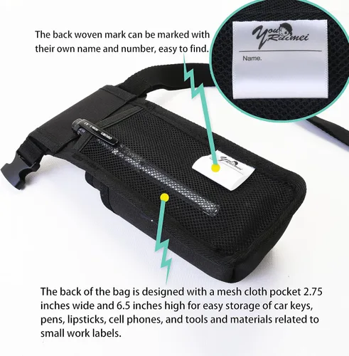 Vista 4 de Funda profesional para terapeuta de masaje con cinturón ajustable, bolsa para botella de masaje, funda de loción de masaje, negro (XJ-1KD)