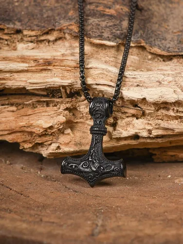 Vista 2 de HAQUIL Mjolnir Necklace, Viking Mammen Style Thor Hammer Pendant, Box Chain, Viking Jewelry Gift