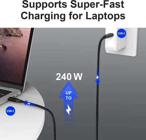 Vista 2 de Elfesoul Cable USB C a C de 1.65 pies, pantalla HD 8K, transferencia de datos de 40 Gbps, cable de carga USB-C de 240 W para Thunderbolt 3/4
