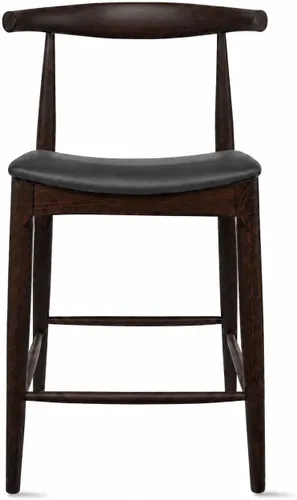 Vista 11 de 2xhome Taburete de bar de altura de mostrador con codo, marco de madera, taburetes de bar con respaldos abiertos, cojín de cuero PU oscuro, negro