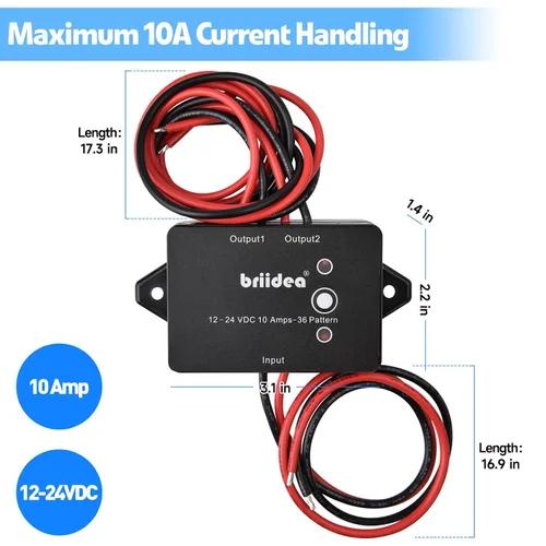 Vista 3 de Briidea Kit de relé de intermitente electrónico alterno, 36 patrones intermitentes por un solo botón cambian rápidamente, 10 amperios 12-24 V CC