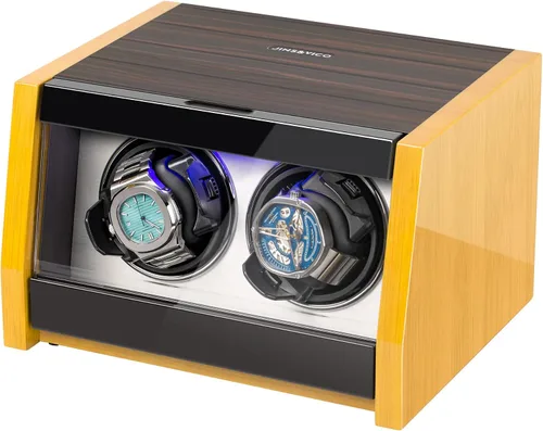 Vista 7 de Winder de reloj hecho de carcasa de bambú natural de alta calidad para 6 relojes automáticos con artesanía de alto brillo 4 modos de ajuste y motor