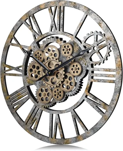 Vista 5 de Lafocuse - Reloj de engranaje steampunk de 23 pulgadas con engranajes móviles de madera de bronce Industrial Rustic Large Wall Clock for Living