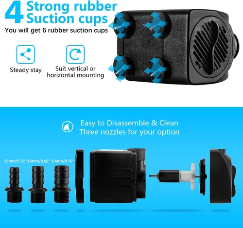 Vista 5 de CWKJ Bomba de fuente, 2 paquetes de bomba de agua sumergible de 400 GPH(25 W 1500 L/H), bomba de agua duradera para fuente al aire libre con tubo