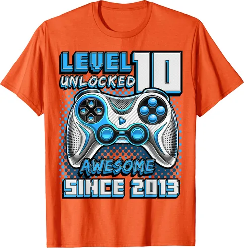 Vista 63 de Level 10 Unlocked Awesome 2013 Video Game 10th Birthday Boy T-Shirt, Negro