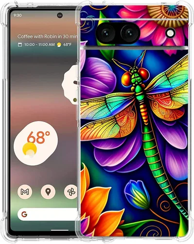 Vista 19 de Funda para Google Pixel 7a, diseño de mariposas azules, rosas, protección contra caídas, a prueba de golpes, TPU de cuerpo completo, resistente a