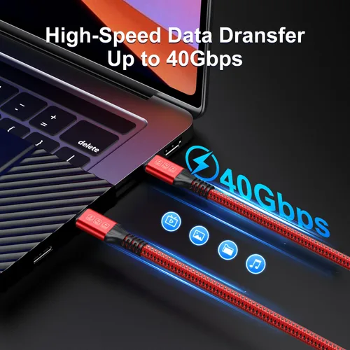 Vista 4 de Cable Thunderbolt 4 de 240 W de 3 pies, cable USB C Thunderbolt 4 para monitor compatible con transferencia de datos de 40 Gbps y video único