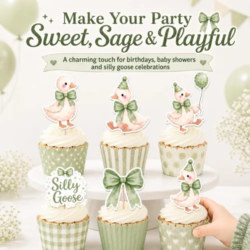 Vista 7 de ALISSAR 36 adornos verdes para cupcakes de ganso tonto, decoración