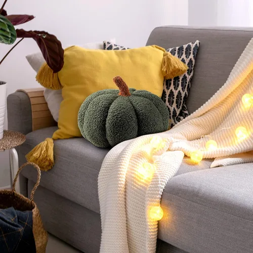 Vista 6 de Queekay - 2 almohadas de calabaza de 11 x 9.5 pulgadas, decoración de calabaza rellena 3D de otoño para el hogar, dormitorio, automóvil, sofá, cojín