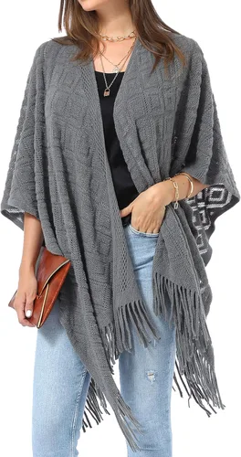 Vista 25 de Soul Young - Chal de punto para mujer, poncho con flecos y capa