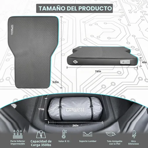 Vista 2 de UPWELL Almohadilla de dormir autoinflable para camión, camping, colchón grueso para Tesla Modelo Y de espuma sólida para 4 estaciones, colchón