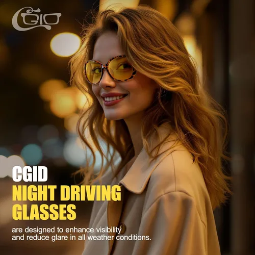 Vista 2 de CGID Gafas de sol de gran tamaño de moda para mujer, visión nocturna, faros delanteros de conducción UV400, Carey