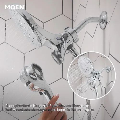 Vista 5 de Moen Engage Chrome Magnetix 2 en 1 Combo de ducha de lluvia con rociador de ducha de mano desmontable, con sistema de acoplamiento magnético, 26009