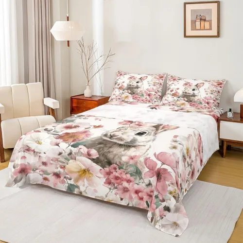 Vista 8 de Erosebridal Juego de sábanas de tamaño individual con diseño de gatos y gatos, con temática de animales, con flores coloridas, juego de sábanas