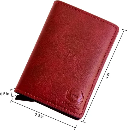 Vista 6 de STM Leaders Cartera delgada con bloqueo RFID, cartera de cuero con bloqueo RFID, billetera desplegable automática, billetera triple de aluminio