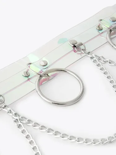 Vista 3 de TOPACC Trajes de rave con cinturón holográfico para mujer, disfraz iridecente para niñas