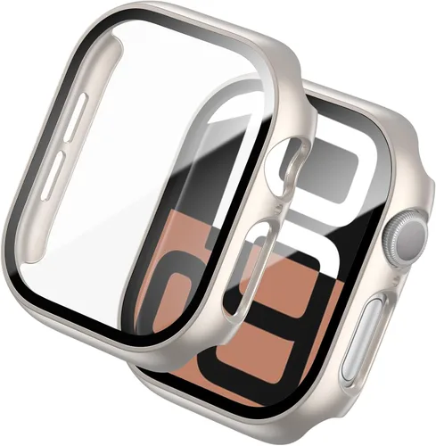 Vista 12 de WISKII - Juego de 2 protectores de pantalla y fundas para Apple Watch Series 9/8/7 de 41 mm, cubierta protectora ultradelgada de policarbonato duro