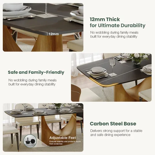 Vista 7 de POVISON Mesa de Comedor Moderna Hobart de 63" para 4, Mesa de Comedor Rectangular de Servicio Pesado Negro Mate, Superficie de Mesa de Comedor