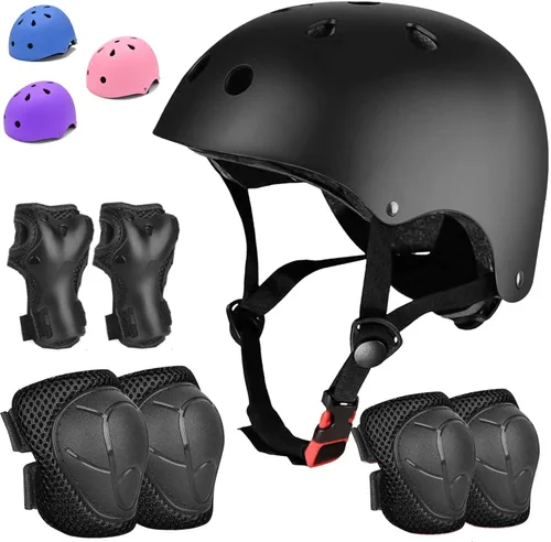 Vista 9 de Juego de casco de bicicleta ajustable para niños, chicos, chicas y adolescentes de 3 a 8 años de edad, incluye protectores de codo, rodilla
