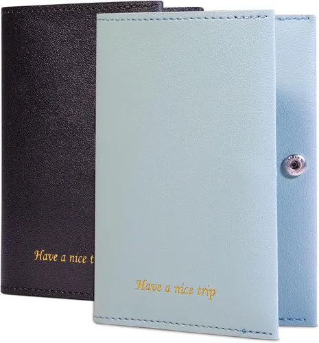 Vista 8 de Funda para pasaporte para pasaporte de viaje para mujer, cartera de viaje esencial para hombres y familia. Marrón y negro