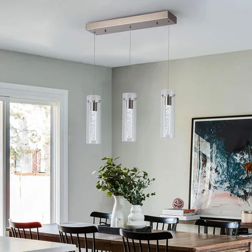 Vista 6 de Luces colgantes para isla de cocina con control remoto, níquel cepillado regulable y cilindro transparente, luces colgantes de cocina de altura