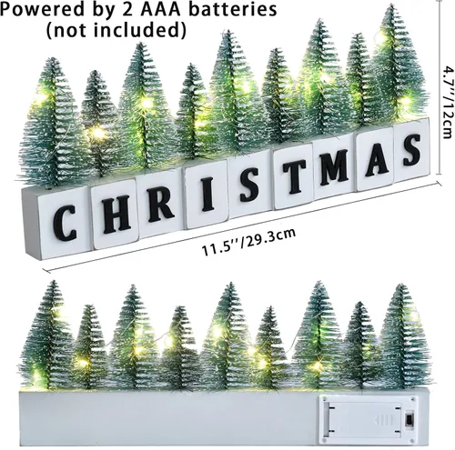Vista 2 de Decoración de Árbol de Navidad Iluminada con LED para Mesa, Decoración Rústica de Navidad de Madera con Árboles Mini, Letrero de Navidad en Bloque