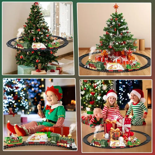 Vista 4 de TERRAMUS Juego de tren de Navidad – Juguetes de tren colgante con luz ahumada y sonido para niños y niñas, juego de tren alrededor debajo del árbol