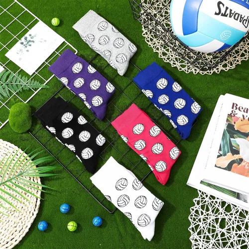 Vista 4 de 6 pares de calcetines de voleibol para hombre, divertidos calcetines deportivos para amantes del voleibol de fútbol, regalo para mujeres, correr