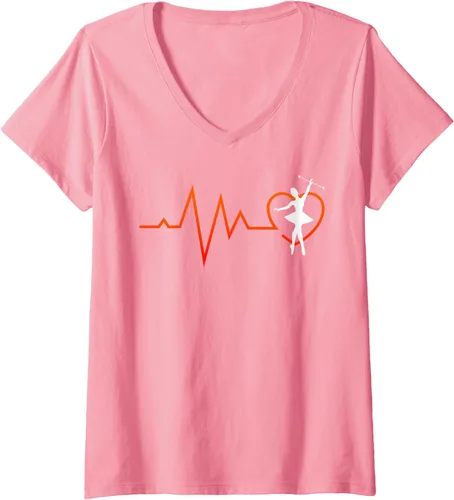 Vista 8 de Majorette Heartbeat Gymnastics Baton Twirling V-Neck T-Shirt