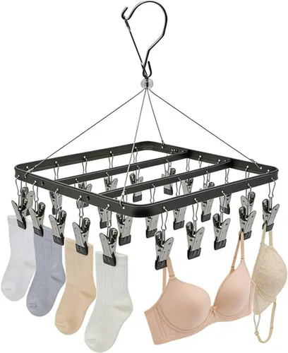 Vista 5 de Percha para pantalones de secado de ropa, perchas de metal con 36 clips, resistente al viento, colgador de ropa interior, clip plegable para jeans