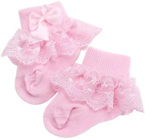 Vista 5 de PrinceSasa Juego de calcetines con volantes de encaje para niña pequeña paquete de 4