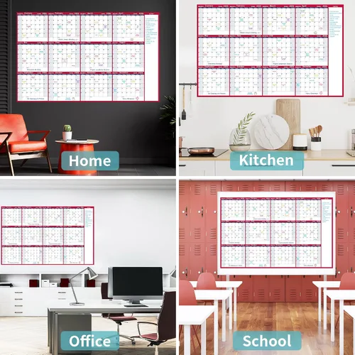 Vista 8 de Calendario grande de borrado en seco para pared, calendario anual de pared, 58 x 37 pulgadas, calendario en blanco sin fecha de 12 meses, calendario