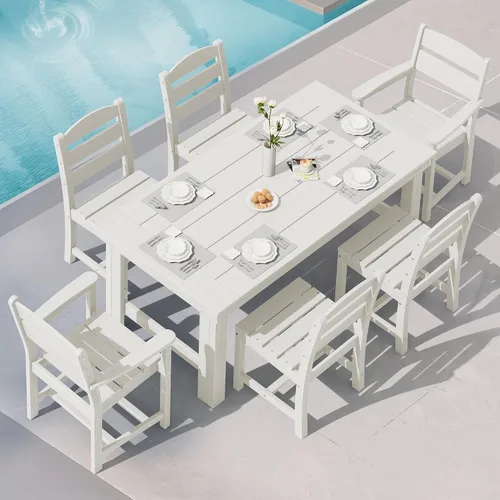 Vista 32 de SERWALL Juego de mesa y sillas de comedor para exteriores HDPE para 4 Azul marino