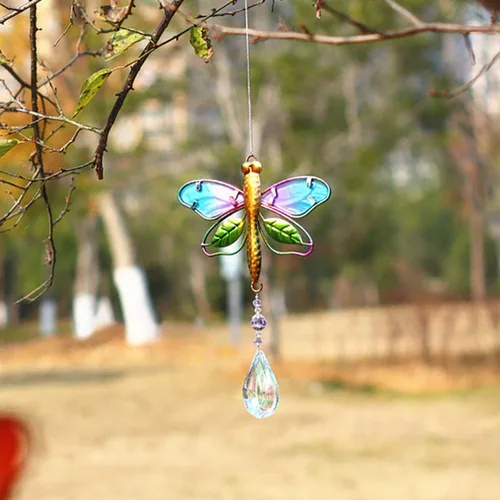 Vista 8 de WEISIPU Atrapasoles de cristal para ventanas – Prismas de bola de cristal de libélula, adorno de cristales colgantes para el hogar, jardín, oficina