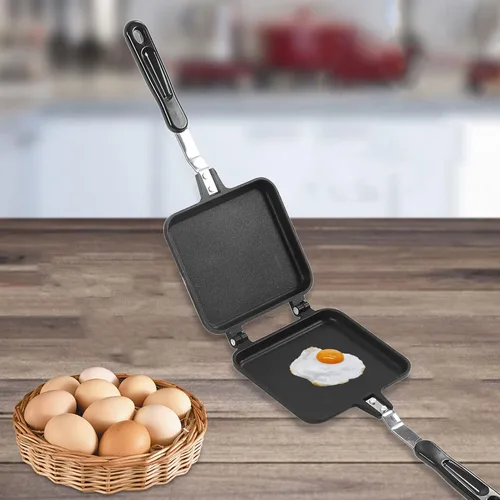 Vista 6 de Zerodis Sartén de doble cara antiadherente, sartén abatible para desayuno, sandwichera con placa de parrilla de hierro fundido, prensa Panini