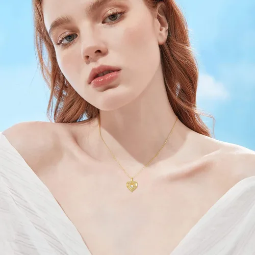 Vista 5 de 14K Solid Gold Heart Necklace for Women I Love You Mom Real Gold Love Heart Flower Pendant Jewelry Mothers Day Gift for Mom Wife Daughter 16-18 Inch