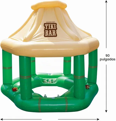 Vista 5 de 7.5' crema y verde tropical piscina inflable flotante Tiki Bar