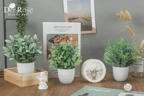 Vista 4 de Der Rose - Paquete de 4 plantas falsas pequeñas para decoración de escritorio de oficina